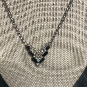 Vintage Rhinestone Silver and Black Necklace
